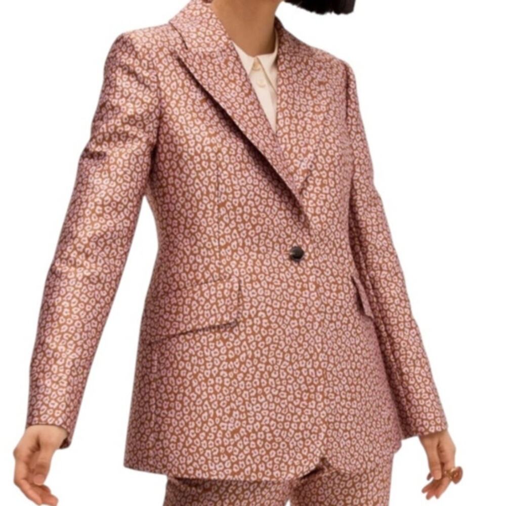 kate spade Pink and White Leopard-Print Single-Button Blazer